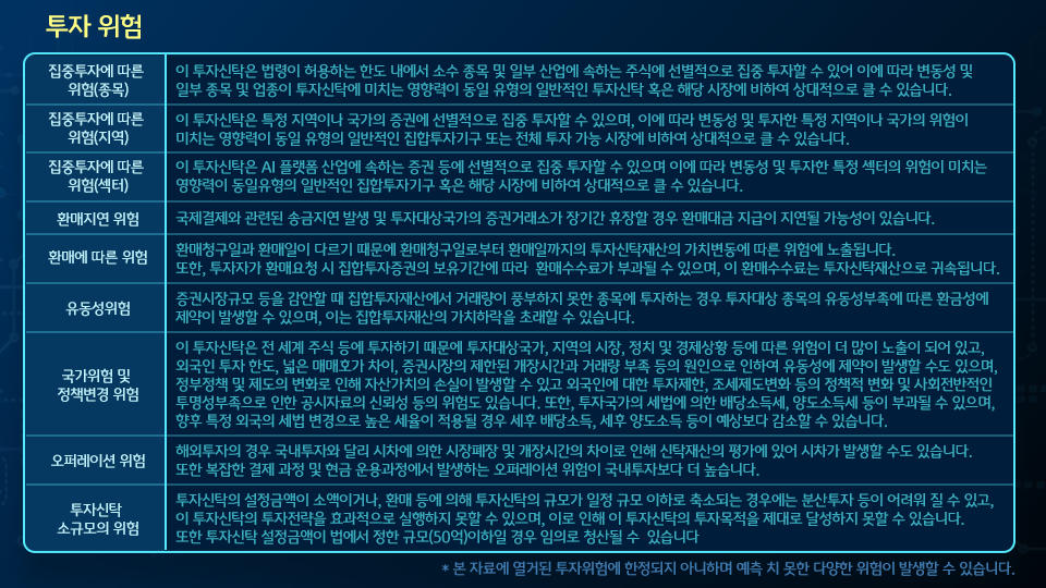 kb 글로벌 ai 플랫폼 펀드의 주요 투자 위험 내역들.